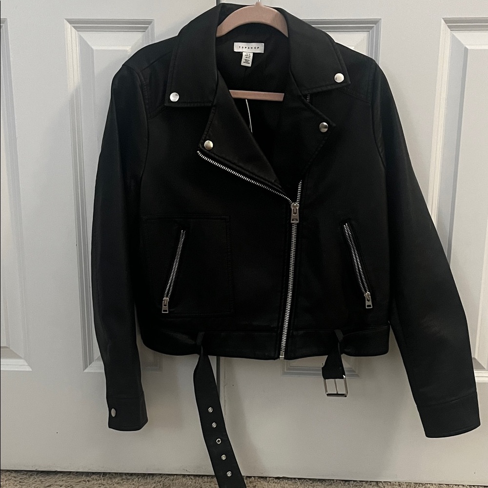 Topshop Black Leather Jacket with Silver Accents